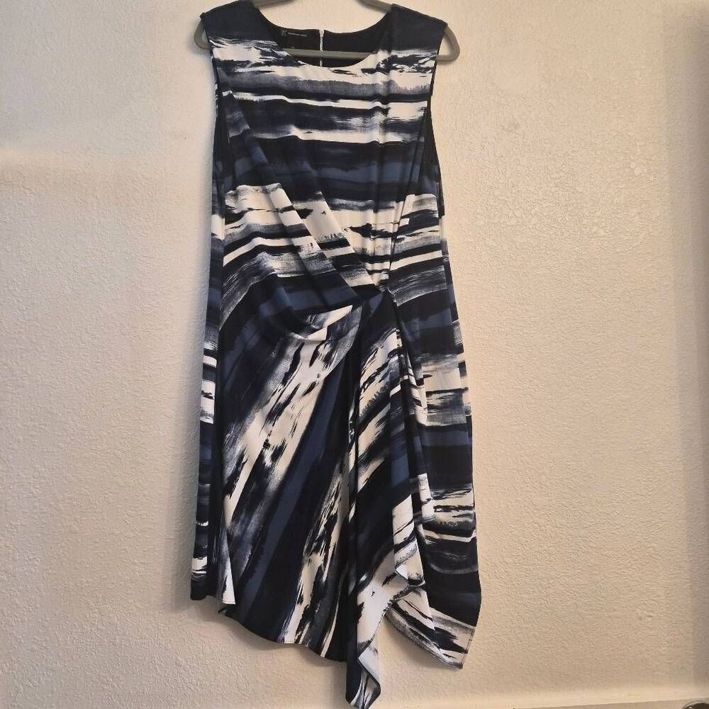 INC Sleeveless Blue & White Dress w/ Flattering Fit & Gathered Waist & Zipper